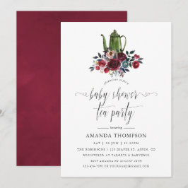 Boho Chic Burgundy und Navy Baby Shower Tee Party Einladung