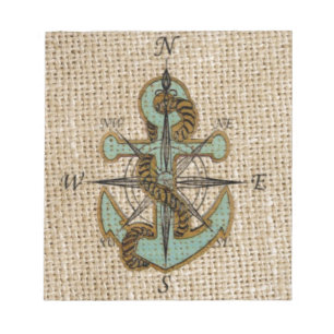 Boho chic burlap nautischer Kompass Blue Anker Notizblock