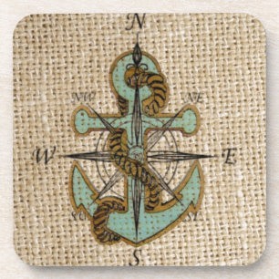 Boho chic burlap nautischer Kompass Blue Anker Untersetzer