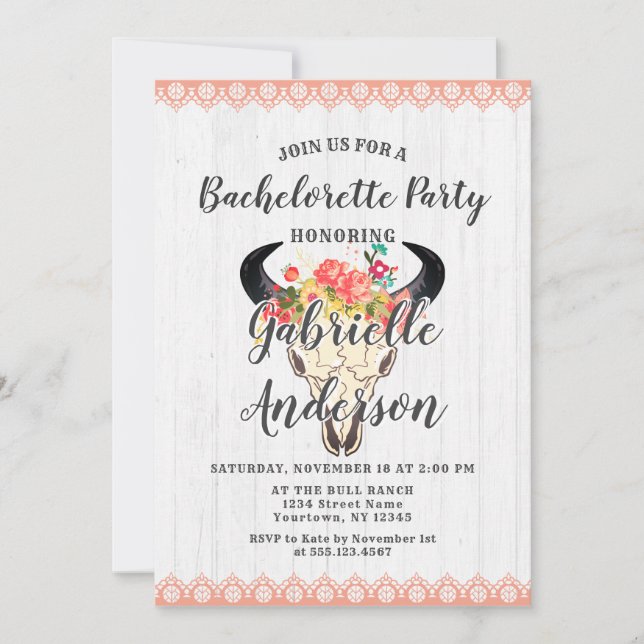 Boho Chic Cow Crâne Bachelorette Party Invitation (Devant)