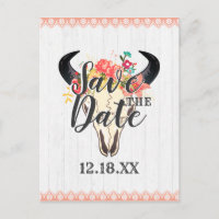Boho Chic Cow Skull Floral Bouquets Save the Date