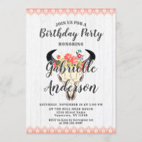 Boho Chic Cow Skull Geburtstagsparty Einladung