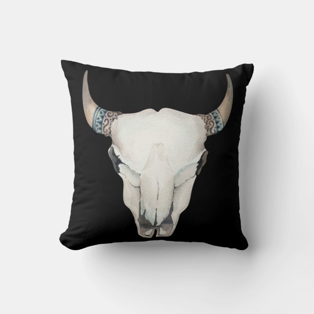 Boho Chic Cow Skull & Horns Bauernhof Country Chic Kissen (Vorderseite)
