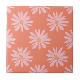 BOHO Chic Daisy Muster Peach Orange Retro Floral Fliese