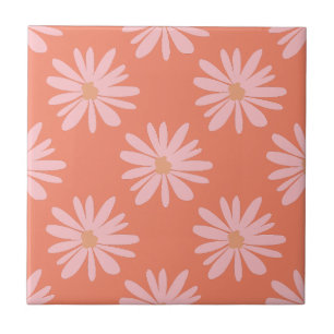 Boho-Chic-Daisy-Muster Pfirsich Orange Retro-Blume Fliese
