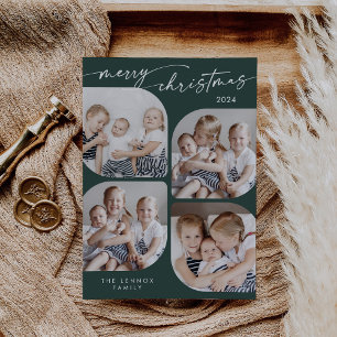 Boho Chic Dark Green Family Multi Foto Weihnachten