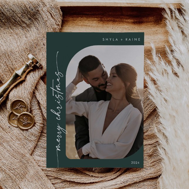 Boho Chic Dark Green Foto Simple Frohe Weihnachten (Von Creator hochgeladen)