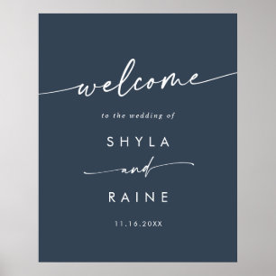 Boho Chic Dark Navy Blue DIY Wedding Welcome Sign Poster