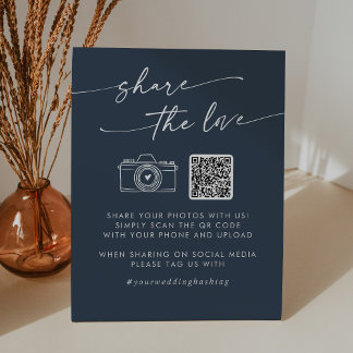 Boho Chic Dark Navy Blue teilt die Liebe QR Code Sockelschild