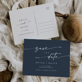 Boho Chic Dark Navy Blue Wedding Save the Date Einladungspostkarte
