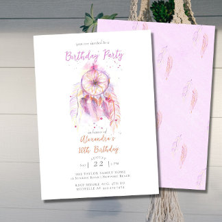 Boho Chic Dream Catcher Pink Girly Birthday Einladung