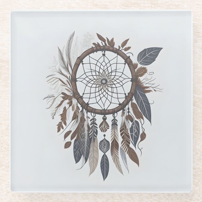 Boho Chic Dreamcatcher Earthy Toned Infarm Glasuntersetzer (Vorderseite)