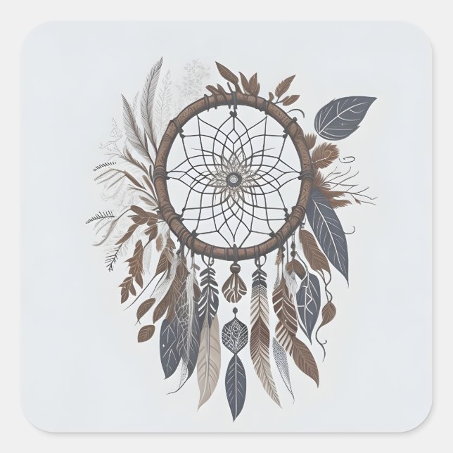 Boho Chic Dreamcatcher Earthy Toned Infarm Quadratischer Aufkleber (Vorderseite)