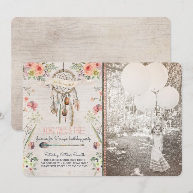 Boho Chic Dreamcatcher Geburtstags-Party Einladung (Vorne/Hinten)