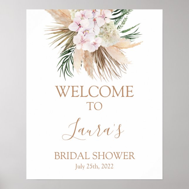 Boho chic Dried Palms Bridal Begrüßungszeichen Poster (Vorne)