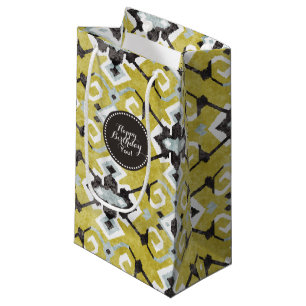 Boho chic dunkelgrau und gelb ikat Stammesmuster Kleine Geschenktüte