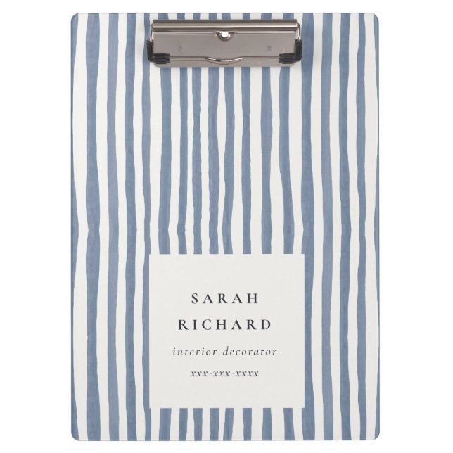 Boho Chic Dusky Blue Watercolor Hand Drawn Strips Klemmbrett (Vorderseite)