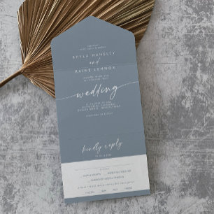 Boho Chic Dusty Blue Menüwahl RSVP Hochzeit All In One Einladung