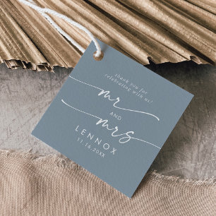 Boho Chic Dusty Blue Mr. und Mrs. Wedding Geschenkanhänger