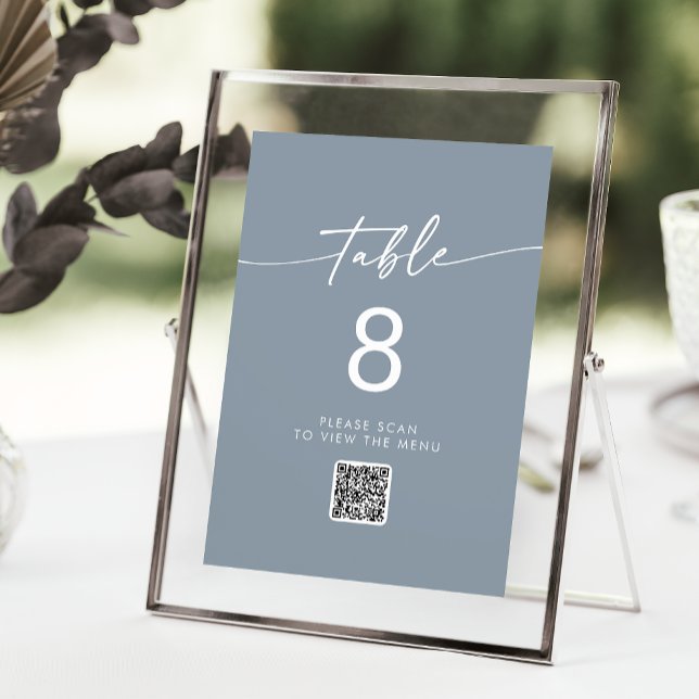 Boho Chic Dusty Blue QR Code Tischnummern (Von Creator hochgeladen)