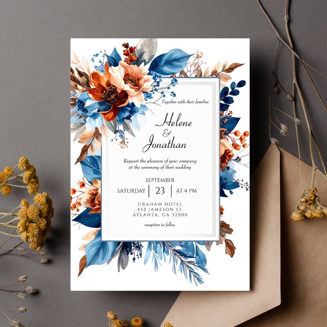 Boho Chic Dusty Blue Terracotta Elegant Wedding Einladung (Boho Chic Dusty Blue Terracotta Elegant Wedding Invitation)