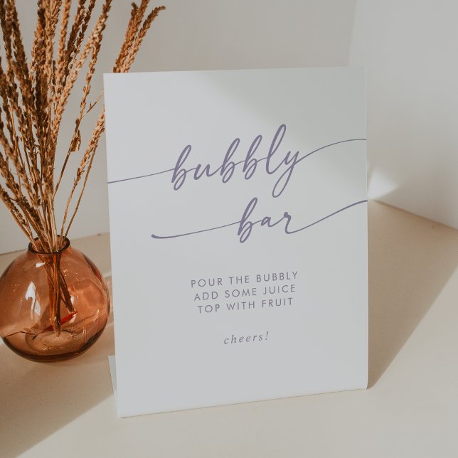 Boho Chic Dusty Lila Bubbly Bar Wedding Sockelschild (Boho Chic Dusty Purple Bubbly Bar Wedding Pedestal Sign)