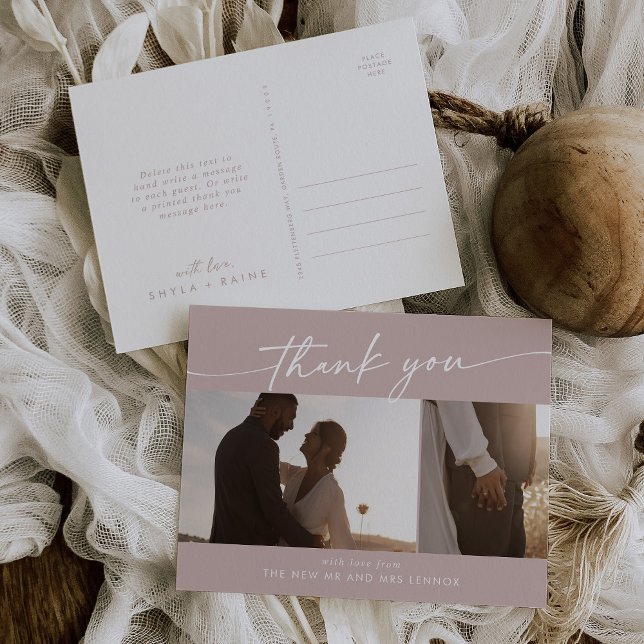 Boho Chic Dusty Rose Pink Wedding Foto Vielen Dank Postkarte (Von Creator hochgeladen)