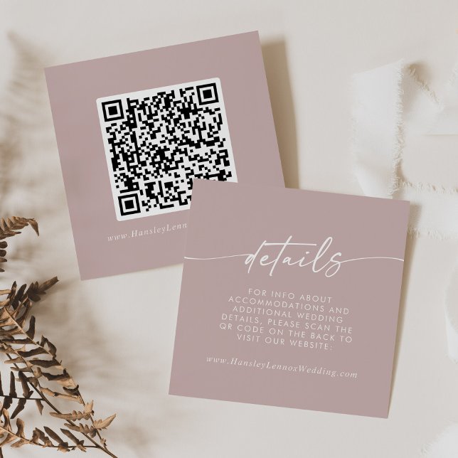Boho Chic Dusty Rose Pink Wedding QR Code Details Begleitkarte (Von Creator hochgeladen)