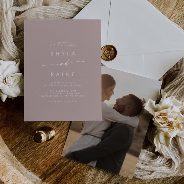 Boho Chic Dusty Rose Rosa Lässiges Foto Hochzeit Einladung (Von Creator hochgeladen)