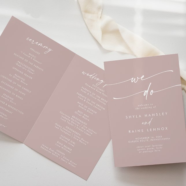 Boho Chic Dusty Rose Rosa Wir falten Hochzeit Programm (Von Creator hochgeladen)