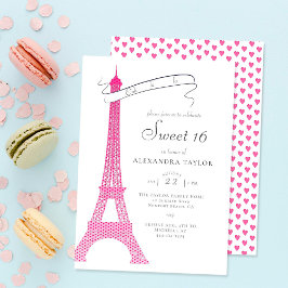 Boho Chic Eiffel Paris Simple Calligraphy Sweet 16 Einladung