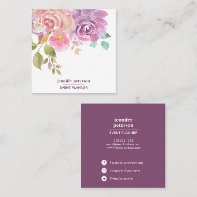 Boho chic Elegant blühen Peony Social Media Icons Quadratische Visitenkarte (Vorne/Hinten)