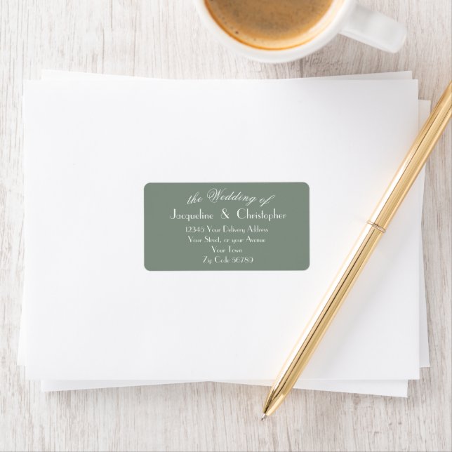 Boho Chic Elegant Sage Green Wedding Address Adressaufkleber (Insitu)