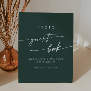 Boho Chic Emerald Green Foto Guest Book Wedding Sockelschild