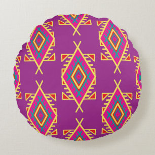 Boho Chic: Ethnisches nahtloses Ornament Rundes Kissen