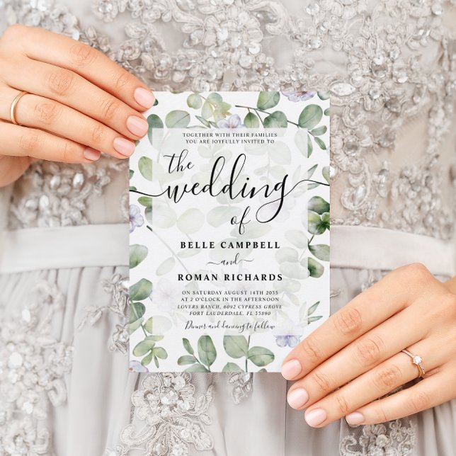 Boho Chic Eukalyptus & Lila Blumenhochzeit Einladung (Von Creator hochgeladen)