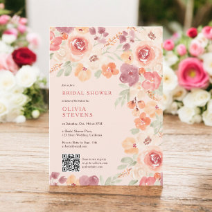 Boho chic fall peach blush qr Brautparty Einladung