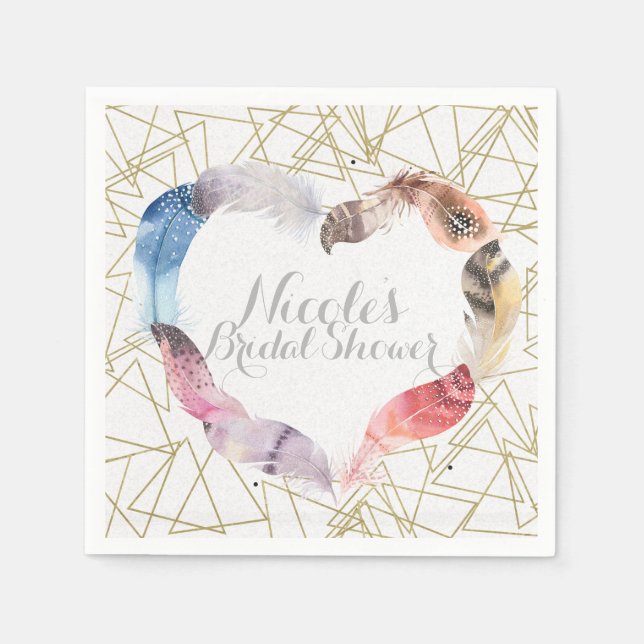 Boho Chic Feather Heart Bohemisch Glam Party Serviette (Vorderseite)
