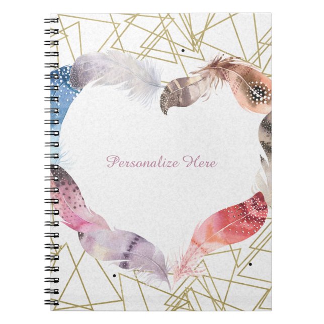 Boho Chic Feather Heart Glam Carnet moderne (Devant)
