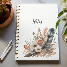 Boho Chic Feathers and Blume Notebook für sie Notizblock
