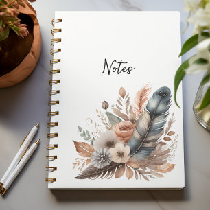 Boho Chic Feathers and Blume Notebook für sie Notizblock