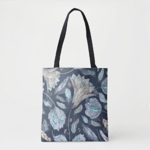 Boho Chic Feathers Blume: Watercolor Dark Blue P Tasche