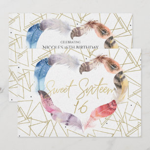 Boho-Chic-Feder-Herz-Sweet-16-Party-Einladungen Einladung