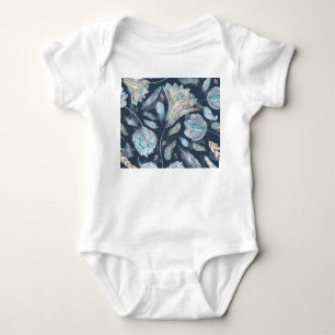 Boho Chic Federn Blumen: Wasserfarbe Dunkelblau P Baby Strampler