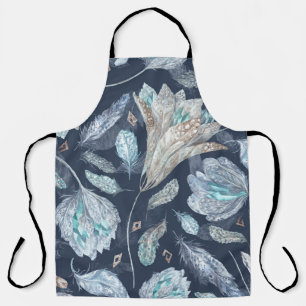 Boho Chic Federn Blumen: Wasserfarbe Dunkelblau P Schürze