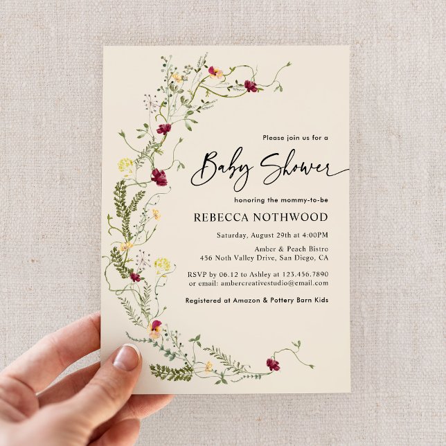 Boho Chic Fleur sauvage Baby shower Invitation (Créateur téléchargé)