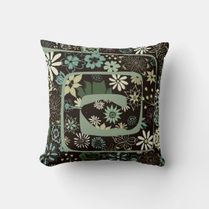 Boho Chic Floral Abstrakt Snake   Sage Green Kissen