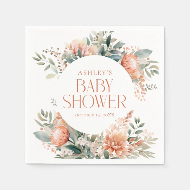 Boho Chic Floral Botanical Baby Dusche Serviette (Vorderseite)
