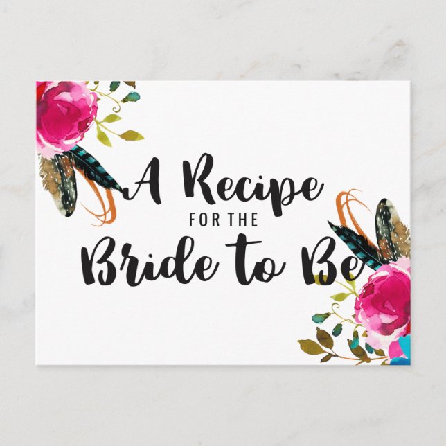 Boho Chic Floral Bouquet Brautparty Rezept Karte (Vorderseite)