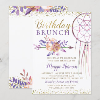 Boho Chic Floral Dreamcatcher Birthday Brunch Einladung